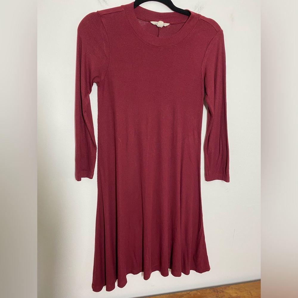 American Eagle Size Small Maroon Wine Mock Neck Ribbed Swing Dress Soft & Sexy